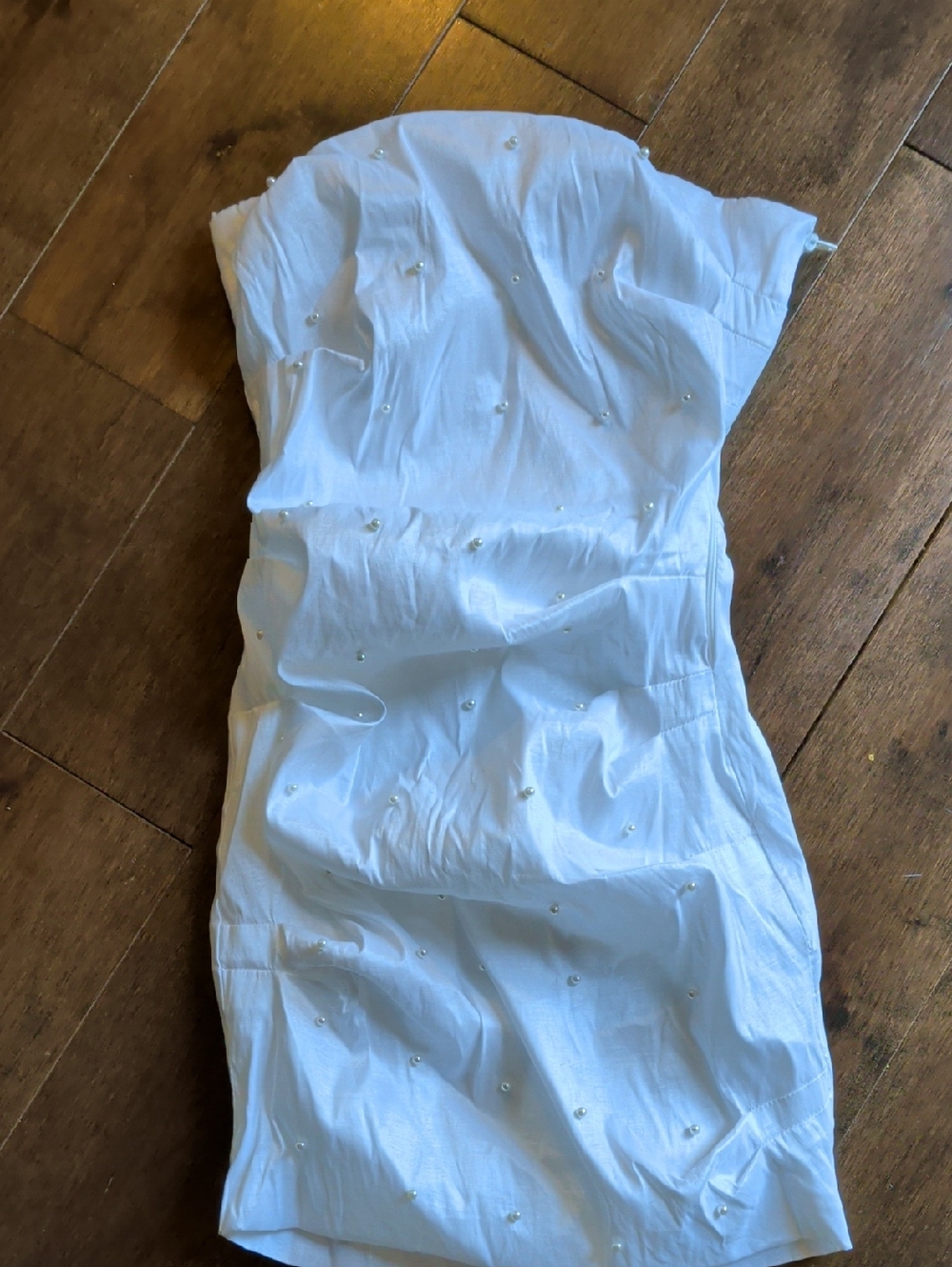 Strapless White Pearl-Embellished Women's Dress